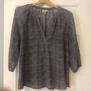 Joie Textural Print Addie B Silk Blouse Steel M